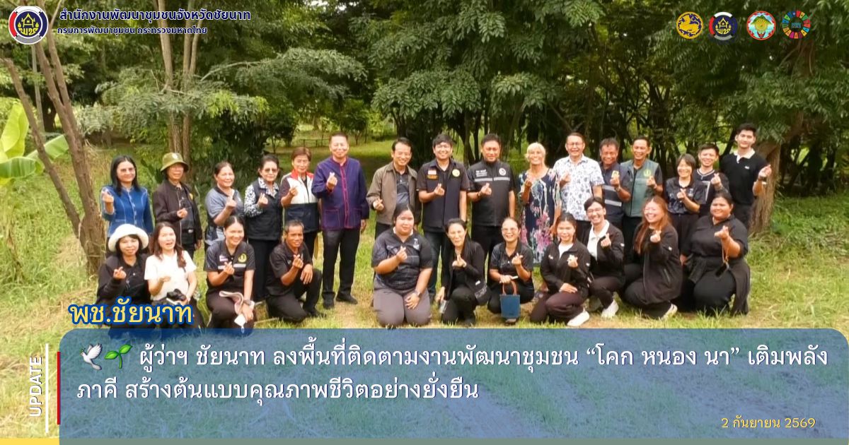🕊🌱 ผู้ว่าฯ ชัยนาท ลงพื้นที่ติดตามงานพัฒนาชุมชน “โคก หนอง นา” เติมพลังภาคี สร้างต้นแบบคุณภาพชีวิตอย่างยั่งยืน