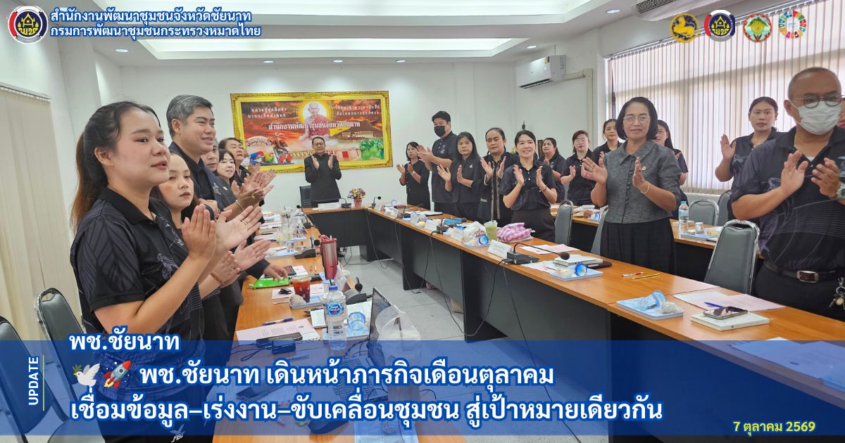  🕊🚀 พช.ชัยนาท เดินหน้าภารกิจเดือนตุลาคม เชื่อมข้อมูล–เร่งงาน–ขับเคลื่อนชุมชน สู่เป้าหมายเดียวกัน